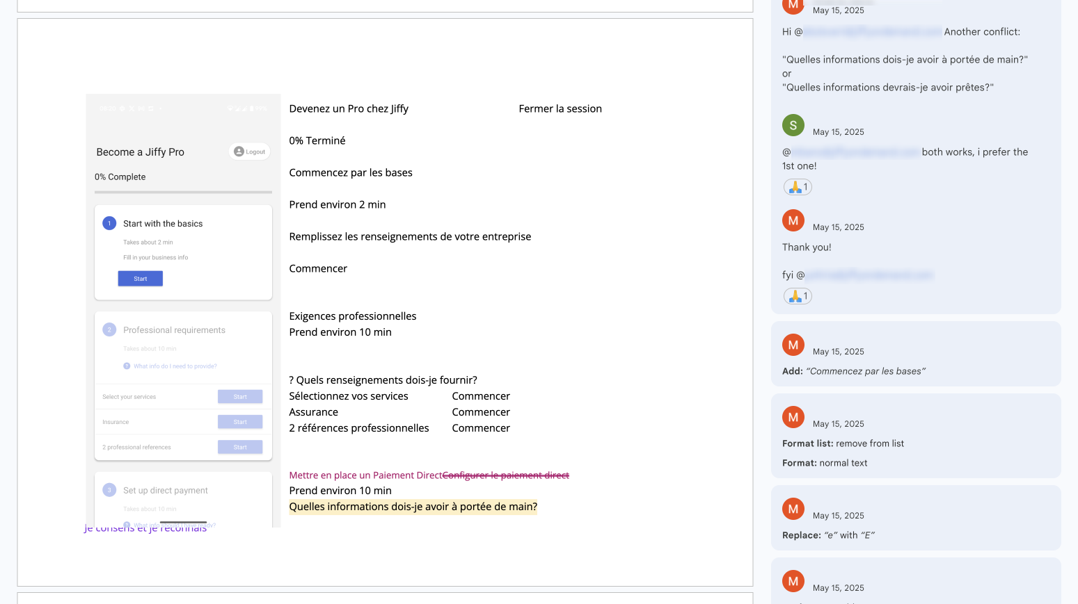 Translations using the traditional method and a Google Doc. A lot of markup, comments and clarifications in the margins can make it confusing for everyone involved